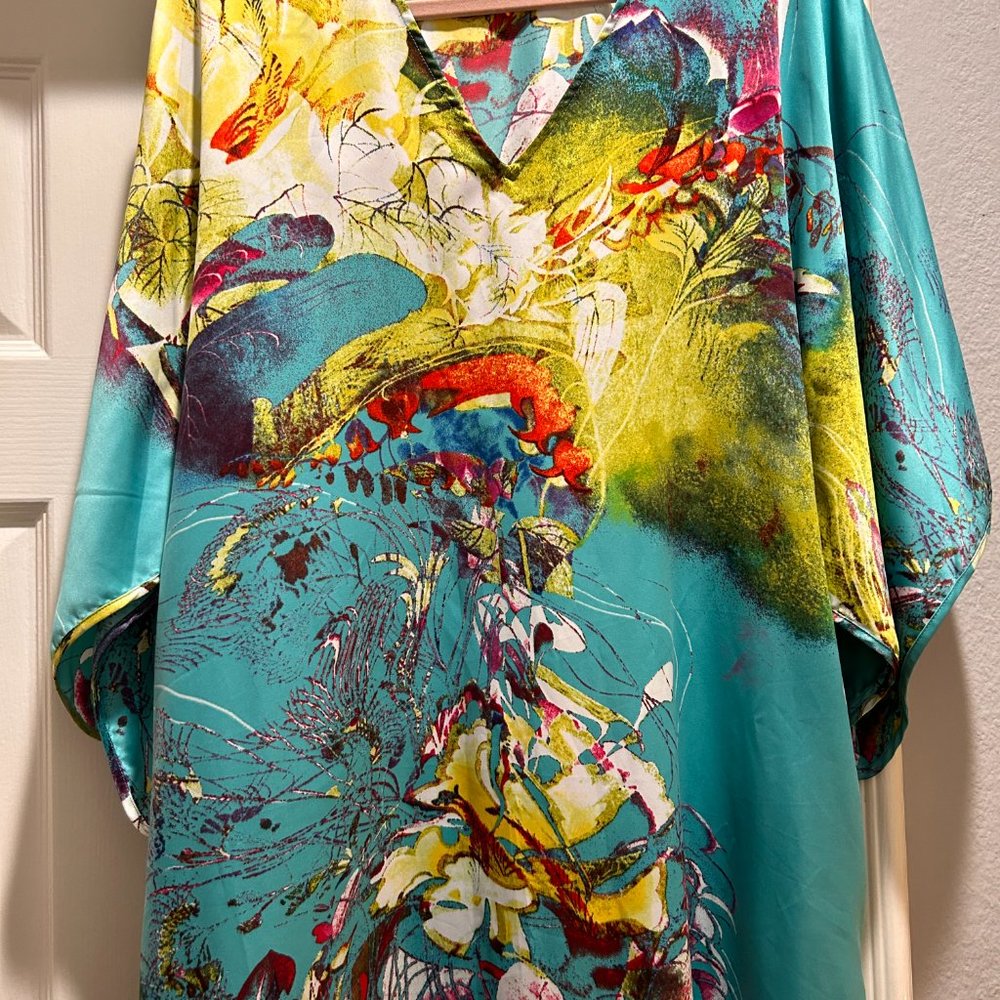 SOLD: Natori Azure Blue Awai Charmeuse Kaftanin Small - NEW w/Tag